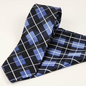 100% Silk Almasi Ties Black & Blue w/Pocket Square